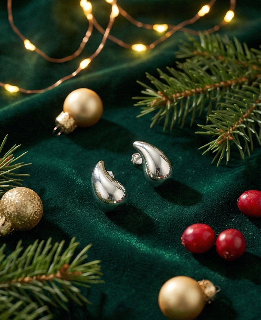 Ser51010 水滴流光耳釘 | S925純銀 | 極簡風飽滿銀飾