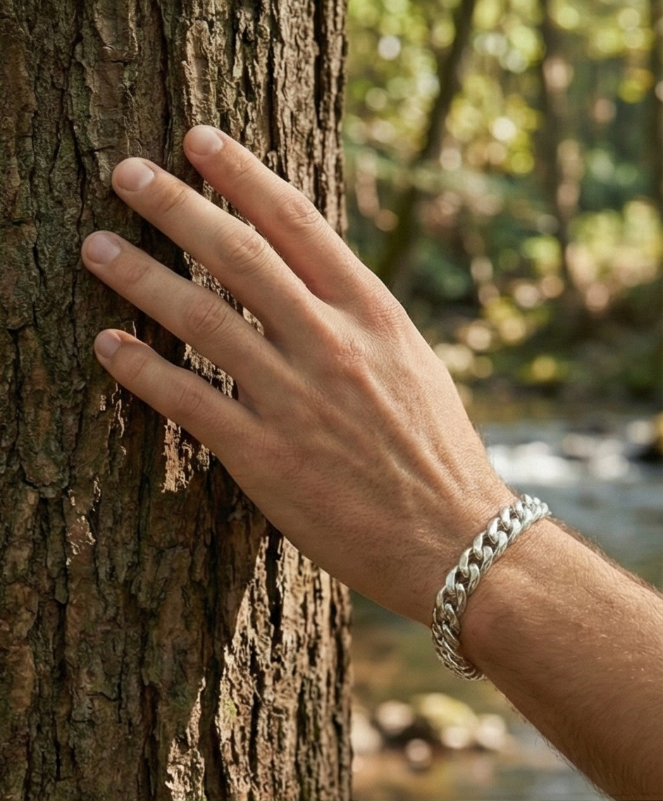 KB73.1經典重工純銀手鏈 | S925純銀 | 珠寶級方扣 男士禮物 14mm闊鍍白K金鏡面拋光