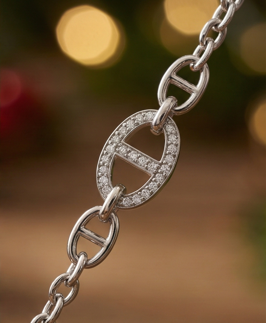 經典幾何橢圓純銀手鏈 | Italy925鍍金純銀 | 輕奢微鑲