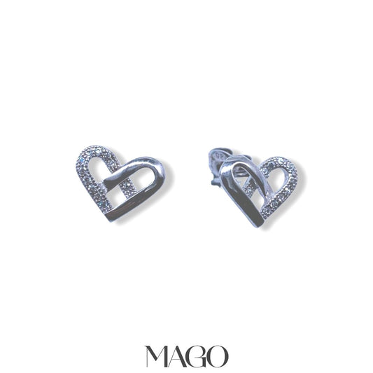 MAGO 925純銀耳環 - EDB4787 純銀鋯石鍍白金高尚心甜耳環 細節實拍 | MAGO925