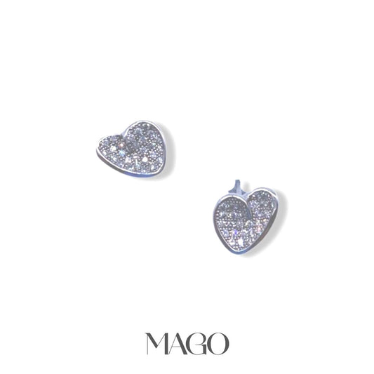 MAGO 925純銀耳環 - EDB4741 純銀鋯石鍍白金心賞奧美耳環 細節實拍 | MAGO925
