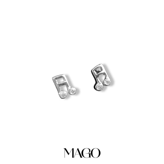 MAGO 925純銀耳環 - SER445 純銀鋯石鍍白金音樂耳環 細節實拍 | MAGO925