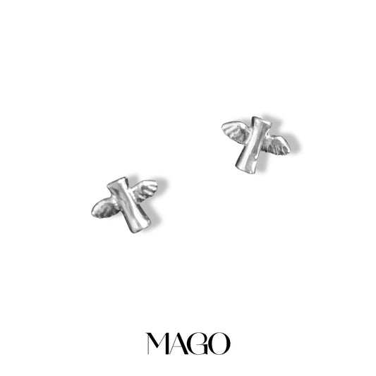 MAGO 925純銀耳環 - KETN1359 純銀鍍白金氣質天使耳環 細節實拍 | MAGO925