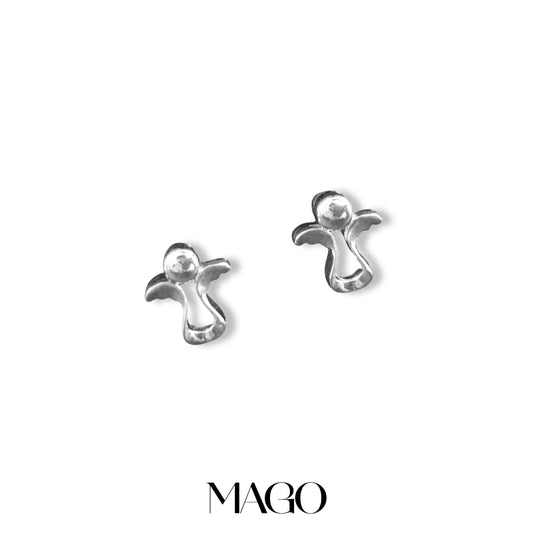 MAGO 925純銀耳環 - SER4483 純銀鍍白金天使耳環 細節實拍 | MAGO925