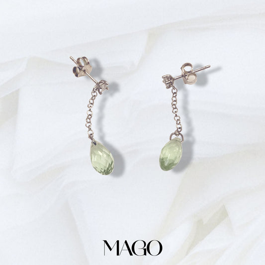 MAGO 925純銀耳環 - SER5103 純銀鍍白金綠水晶耳環 細節實拍 | MAGO925