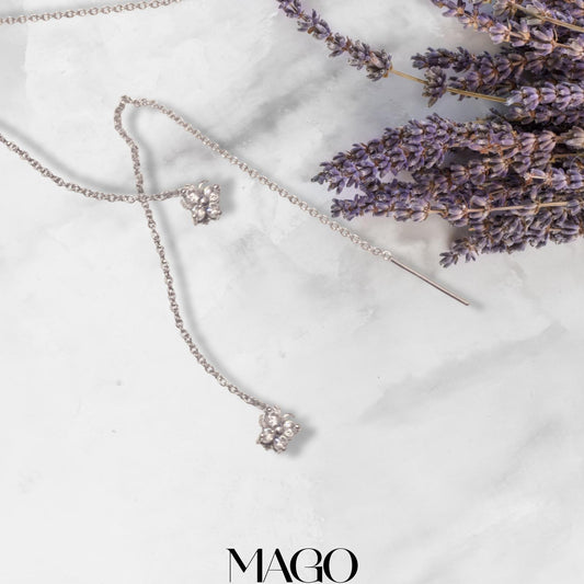 MAGO 925純銀耳環 - SER5124 純銀鍍白金鋯石蝴蝶長耳環 細節實拍 | MAGO925