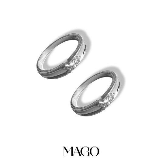 MAGO 925純銀戒指 - KR814 純銀鍍K白金鋯石情侶戒指 細節實拍 | MAGO925