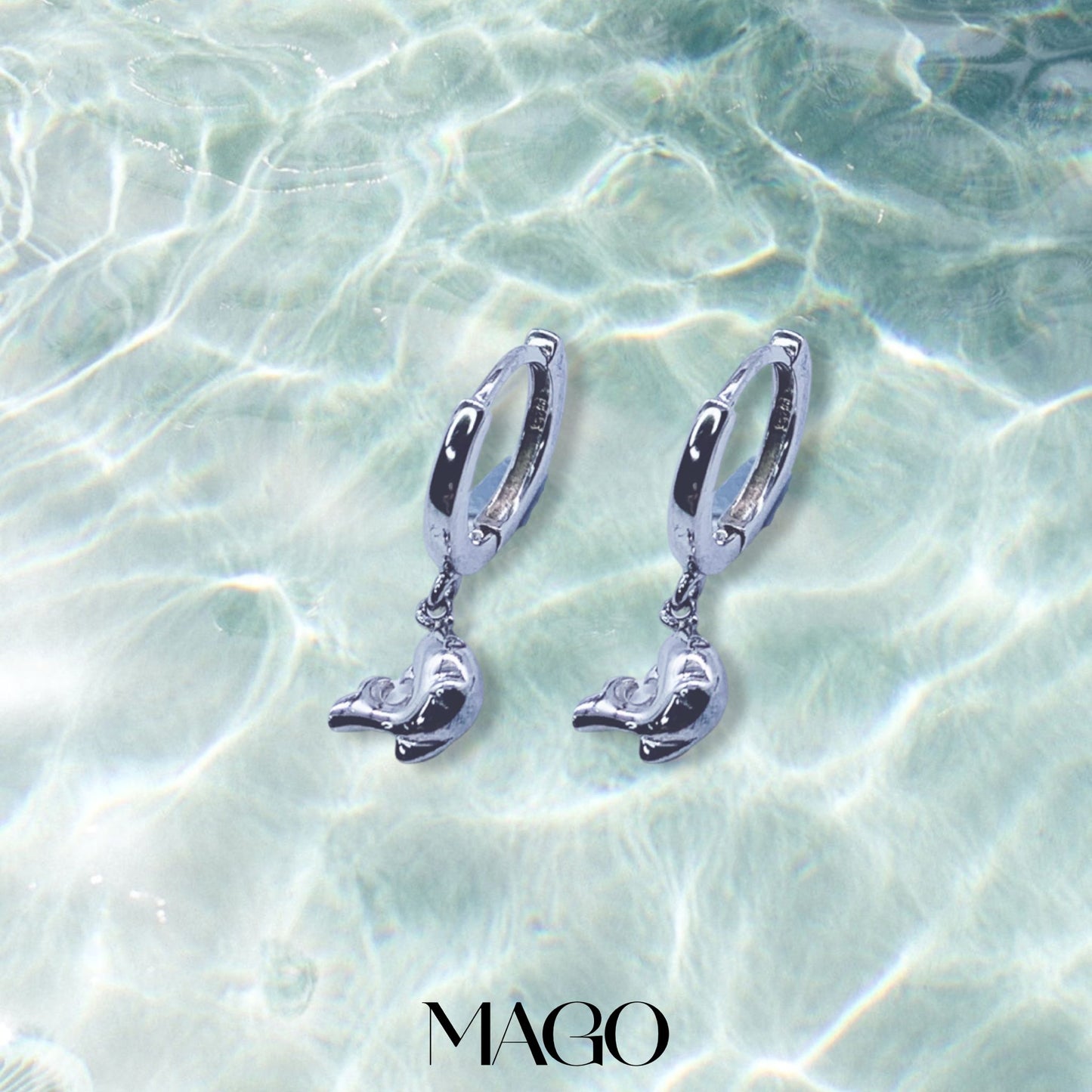 MAGO 925純銀耳環 - ET1112 純銀鍍白金奪目海豚耳環
