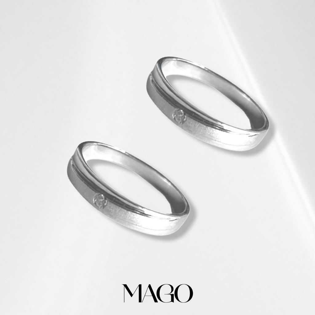 MAGO 925純銀戒指 - SR2294 純銀鍍K白金鋯石情侶戒指