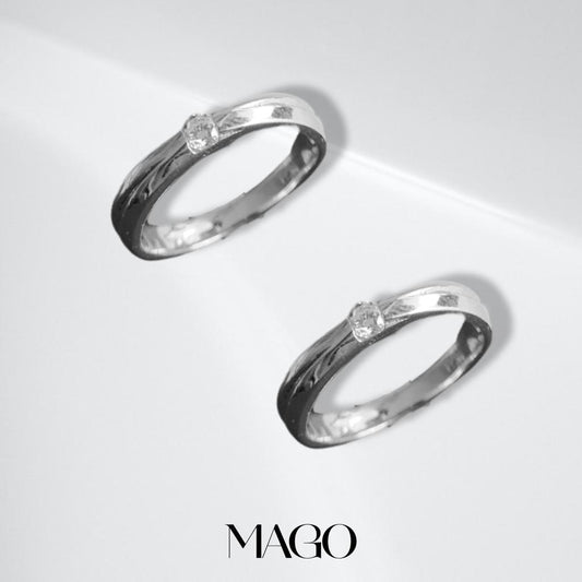 MAGO925 925純銀戒指 SR2300 純銀鍍K白金鋯石情侶戒指 (2/5)