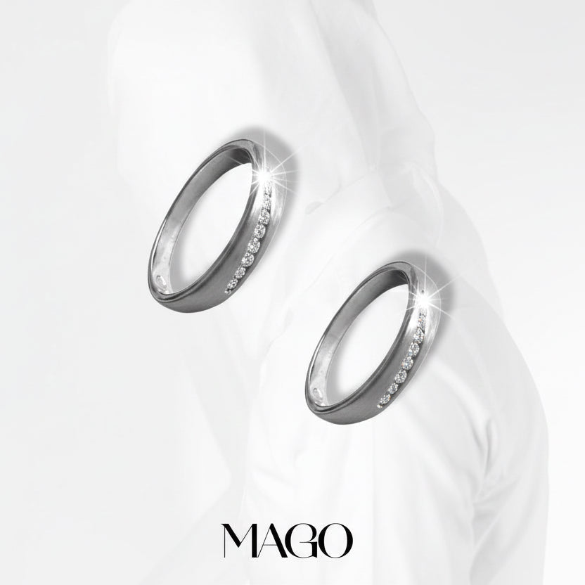 MAGO 925純銀戒指 - SR2301 純銀鍍K白金鋯石情侶戒指