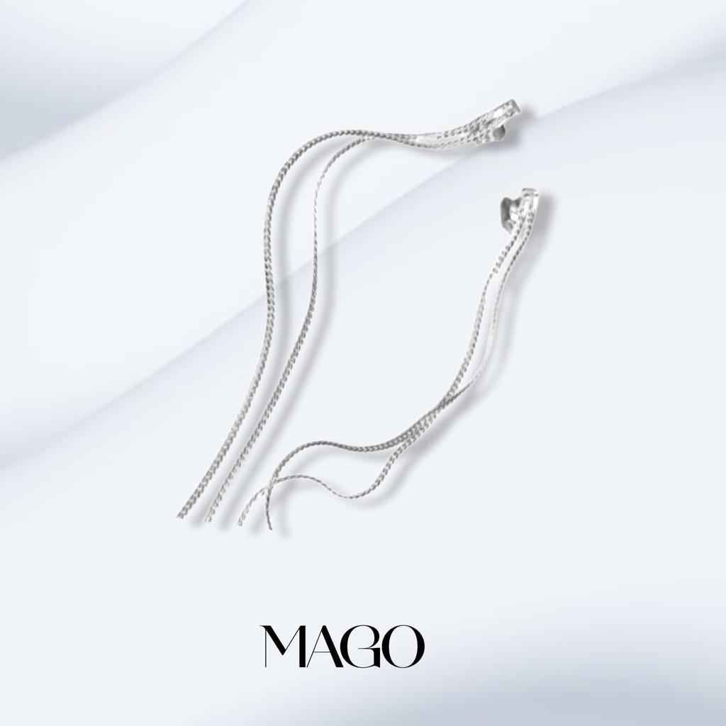 MAGO 925純銀耳環 - SER5037 925純銀簡潔雙行長耳環