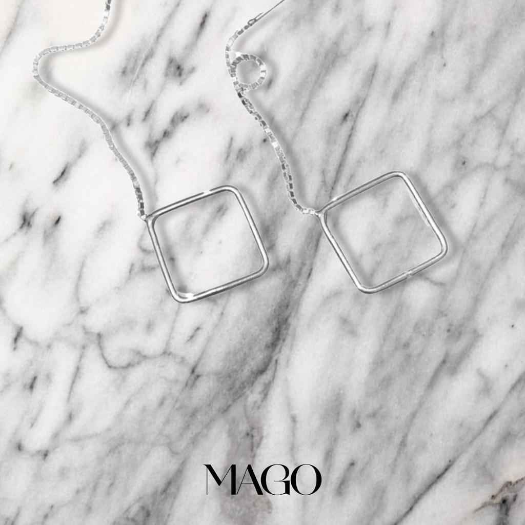MAGO 925純銀耳環 - SER5030 925純銀親切方形耳環
