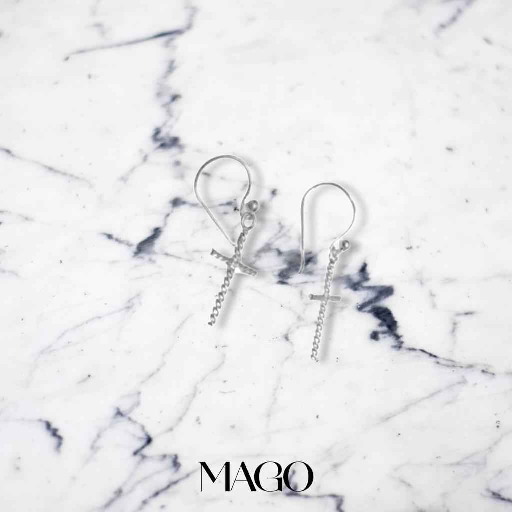 MAGO 925純銀耳環 - SER50109 25純銀十字形耳環
