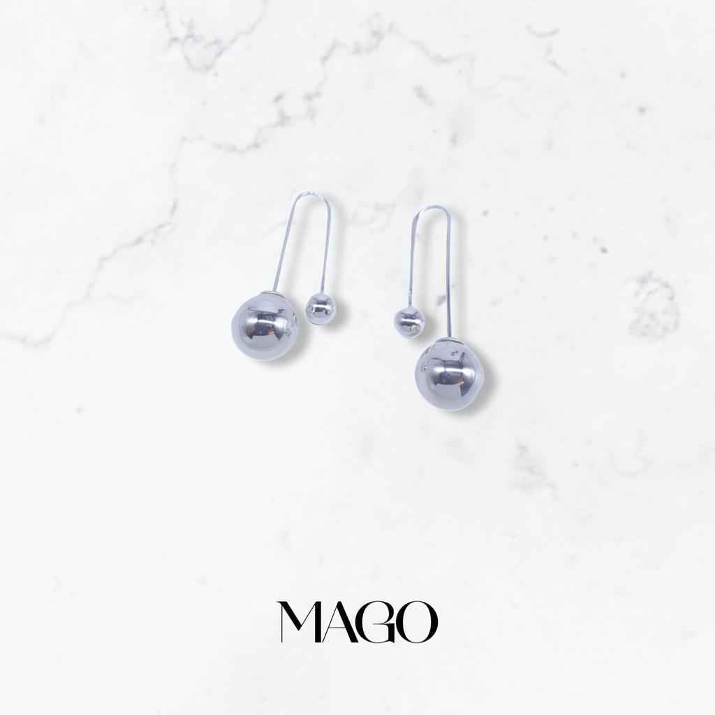 MAGO 925純銀耳環 - SER5021 925純銀大小圓環形耳環