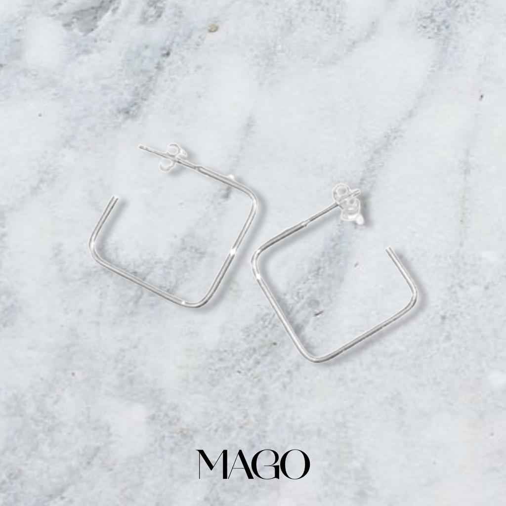 MAGO 925純銀耳環 - SER5008 925風雅純銀正方形耳環