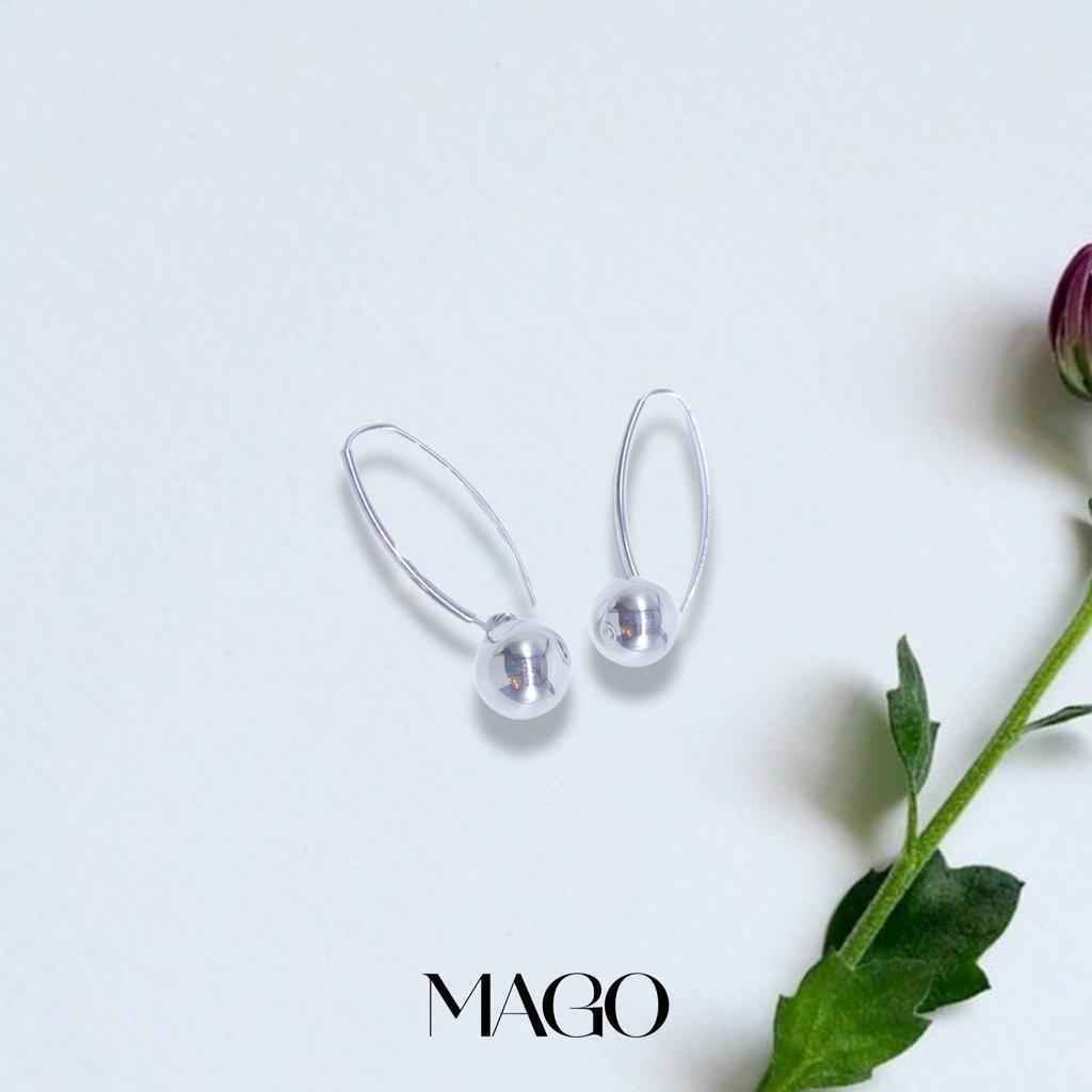 MAGO 925純銀耳環 - SER5012 925時尚純銀大球形耳環