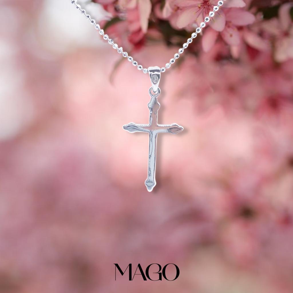 MAGO 925純銀項鍊 - SP1186 純銀鍍K金端莊十字架項鍊