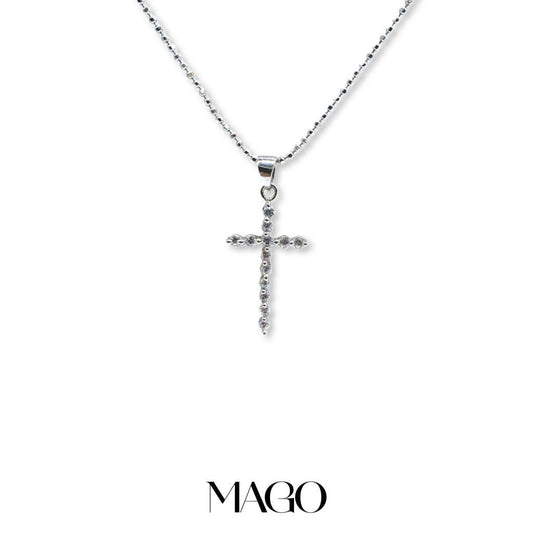 MAGO 925純銀項鍊 - P1634 純銀鋯石鍍K金氣質十字架項鍊 細節實拍 | MAGO925