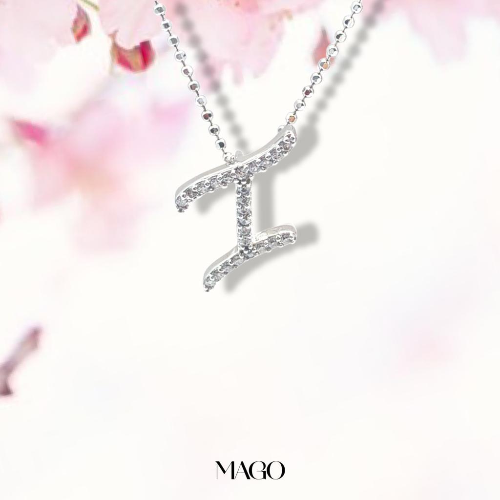 MAGO 925純銀項鍊 - SP90I 純銀鋯石鍍K金I字字母項鍊