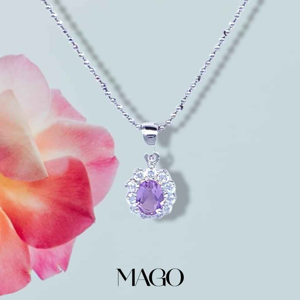 MAGO 925純銀項鍊 - NE011PTE-PURPLE 清純典雅系列- 素淡典雅紫晶純銀項鍊