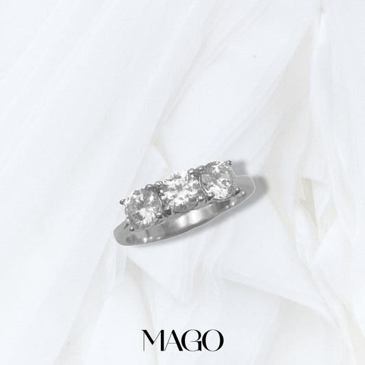 MAGO925 925純銀戒指 SR2288 純銀鍍K白金3粒5mm大鋯石戒指 (2/4)