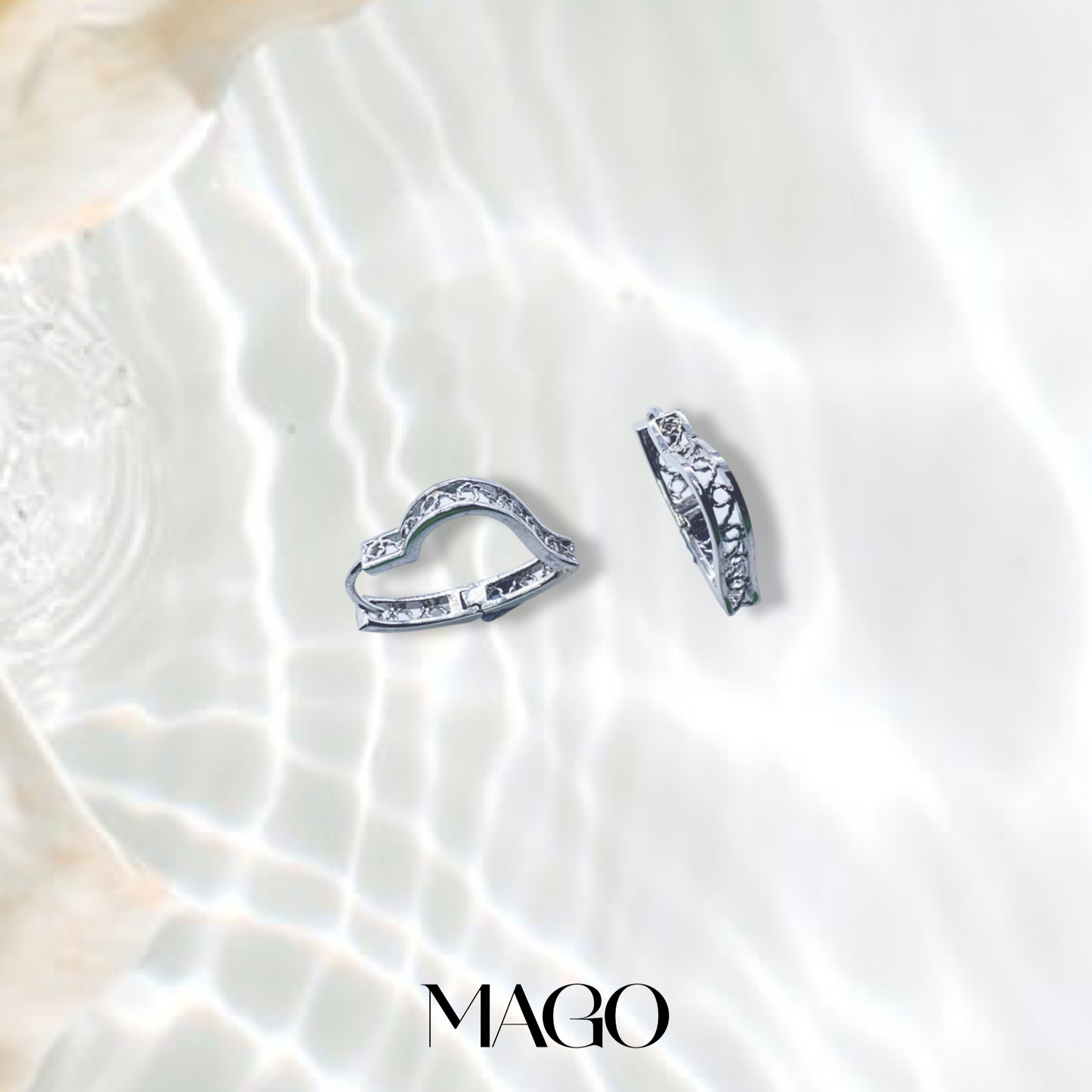 MAGO 925純銀耳環 - ET1004 「微瀾織影」鏤空波浪純銀耳扣 | S925 復古工藝流線設計