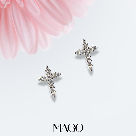 MAGO925 925純銀耳環 ET1003 純銀鍍白金鋯石十字耳環 (2/2)