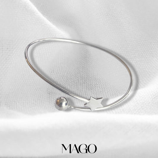 MAGO925 925純銀手鐲 SB5181 純銀星星圓珠開口手鐲 (2/5)