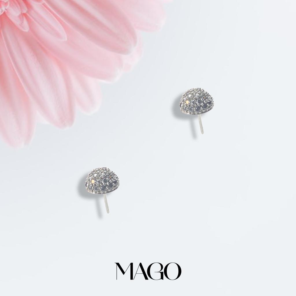 MAGO 925純銀耳環 - ET1148 純銀鍍白金鋯石球形耳環