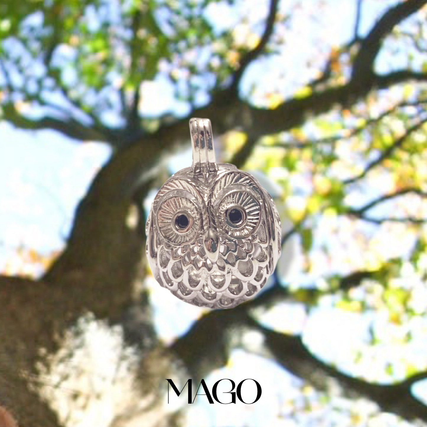 MAGO 925純銀吊墜 - P2275 純銀鍍金35mm貓頭鷹香薰吊墜