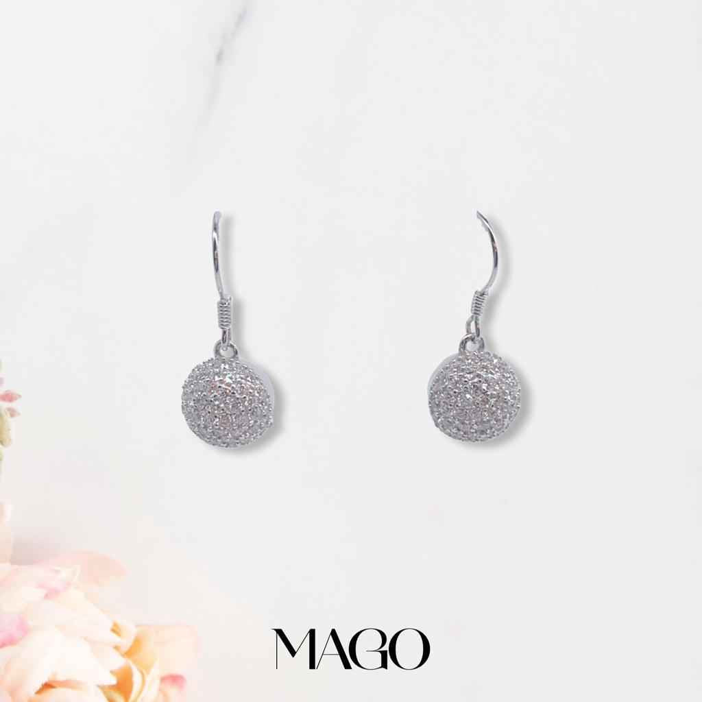 MAGO 925純銀耳環 - SER5026 925純銀閃石瑰麗鈴鈴圓物耳環