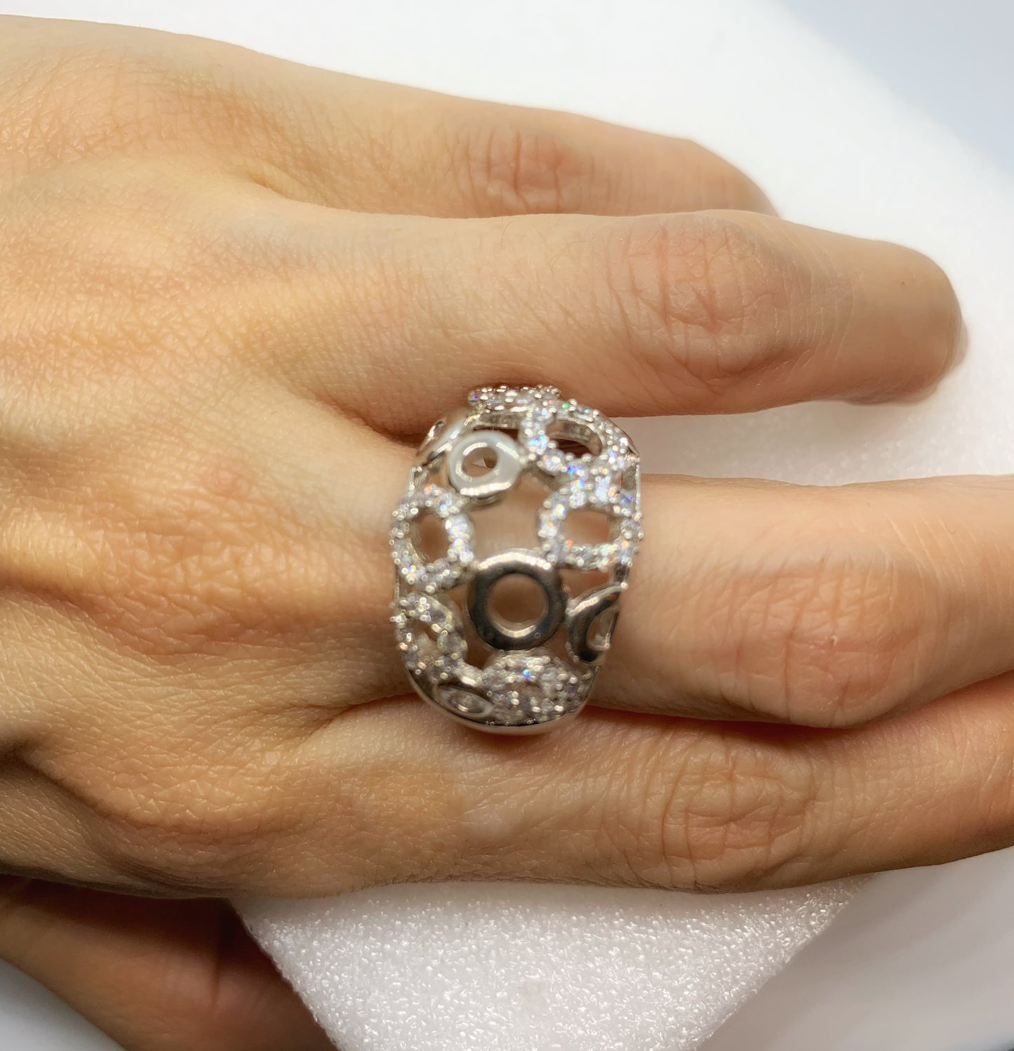 SR2246 純銀電金鋯石不規則圓戒指