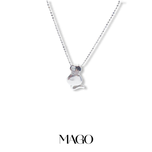 MAGO 925純銀項鍊 - P453 純銀鋯石鍍白金撒嬌貓貓項鍊 細節實拍 | MAGO925