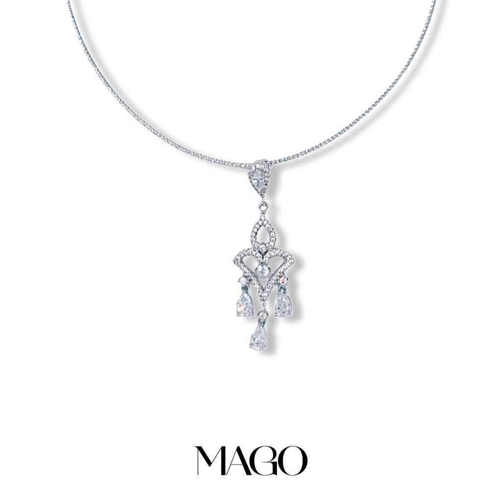MAGO 925純銀項鍊 - SN5001 清純典雅系列- 純銀鑲鋯石 純銀古典幽雅項鍊