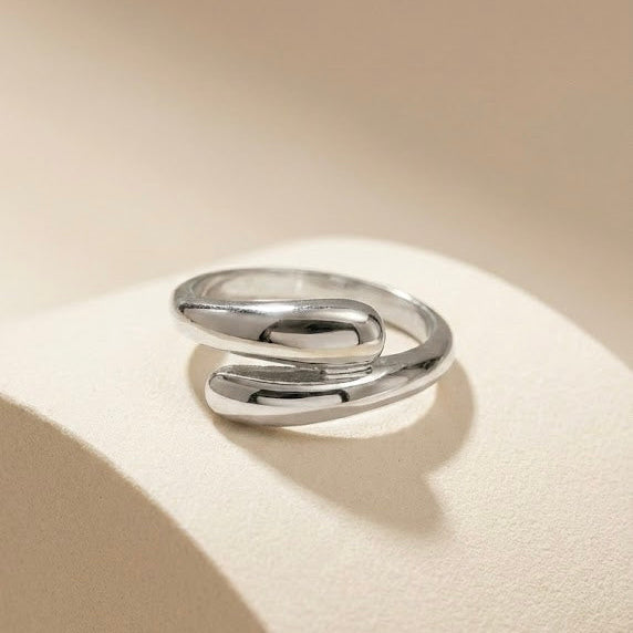 極簡液態流線純銀開口戒