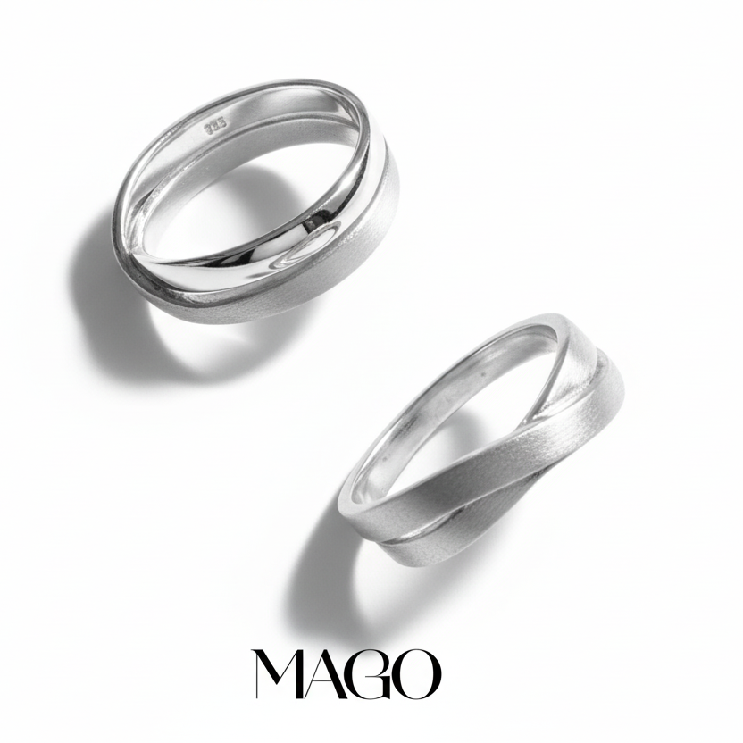 MAGO 925純銀戒指 - KR049 純銀鍍K白金鋯石情侶戒指