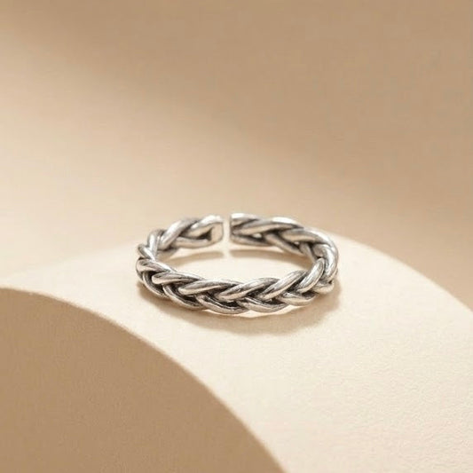 復古麻花編織純銀開口戒