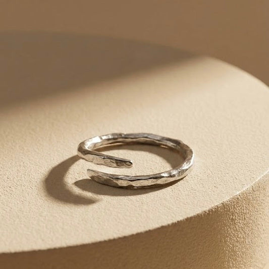 手工錘目紋純銀開口戒