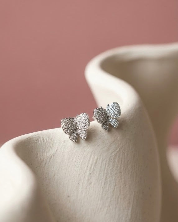 靈動蝴蝶滿鑽純銀耳環