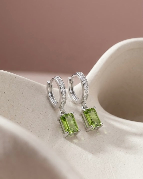 橄欖綠水晶吊墜純銀耳環