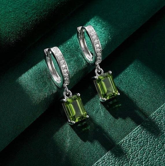 橄欖綠水晶吊墜純銀耳環