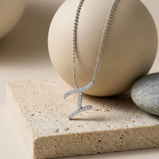 SP90I 純銀鋯石鍍K金I字字母項鍊