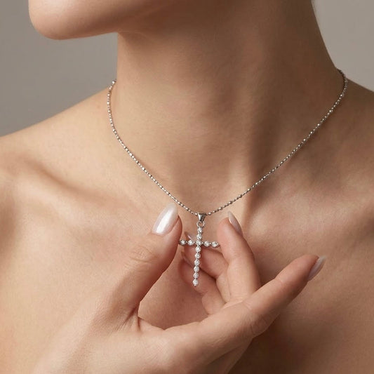 P1634 純銀鋯石鍍K金氣質十字架項鍊