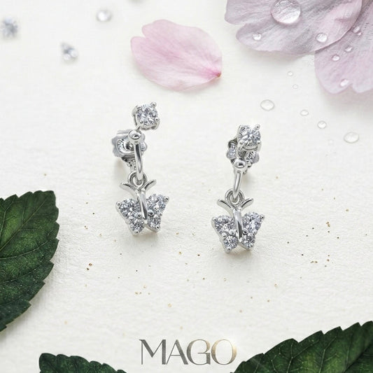 MAGO925 925純銀耳環 ET1336 純銀鋯石鍍白金妍美蝴蝶耳環 (2/2)