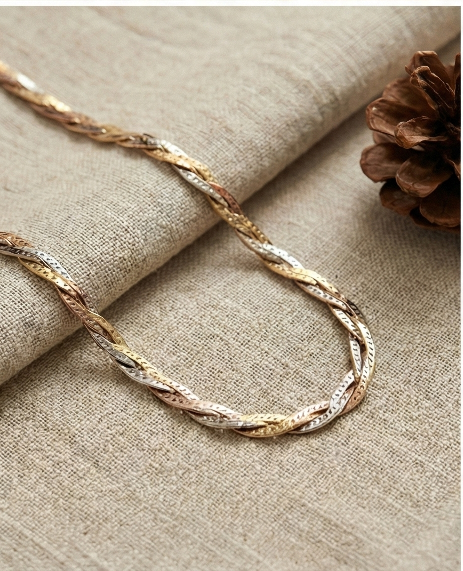 意大利風三色金編織純銀項鏈 | S925純銀 | 鎖骨鏈