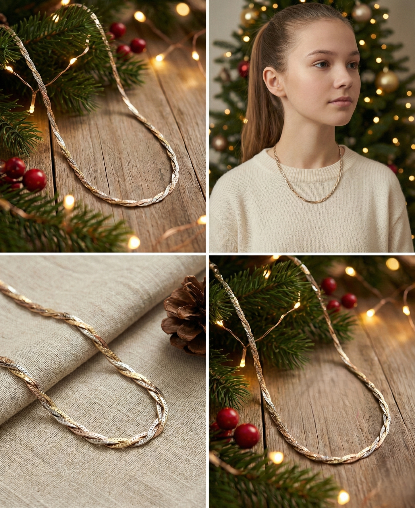 意大利風三色金編織純銀項鏈 | S925純銀 | 鎖骨鏈