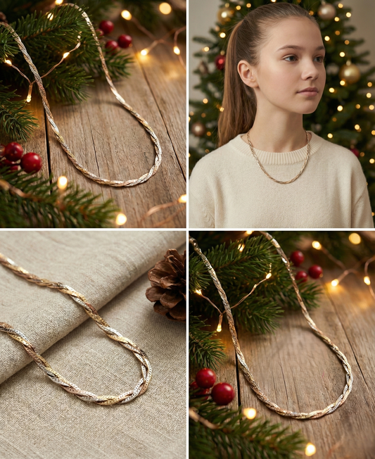 意大利風三色金編織純銀項鏈 | S925純銀 | 鎖骨鏈