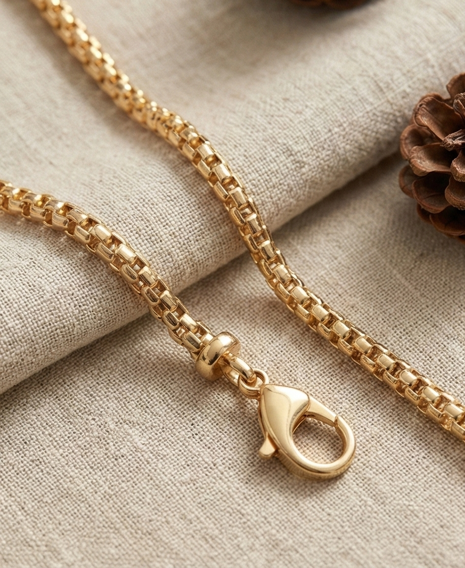 B10080 意大利925純銀電K金 • 復古織紋金鍊 (爆米花鏈)