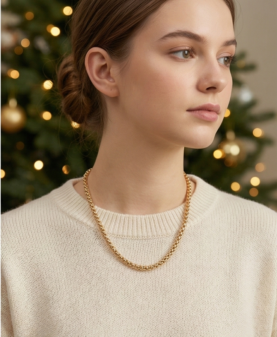 B10080 意大利925純銀電K金 • 復古織紋金鍊 (爆米花鏈)